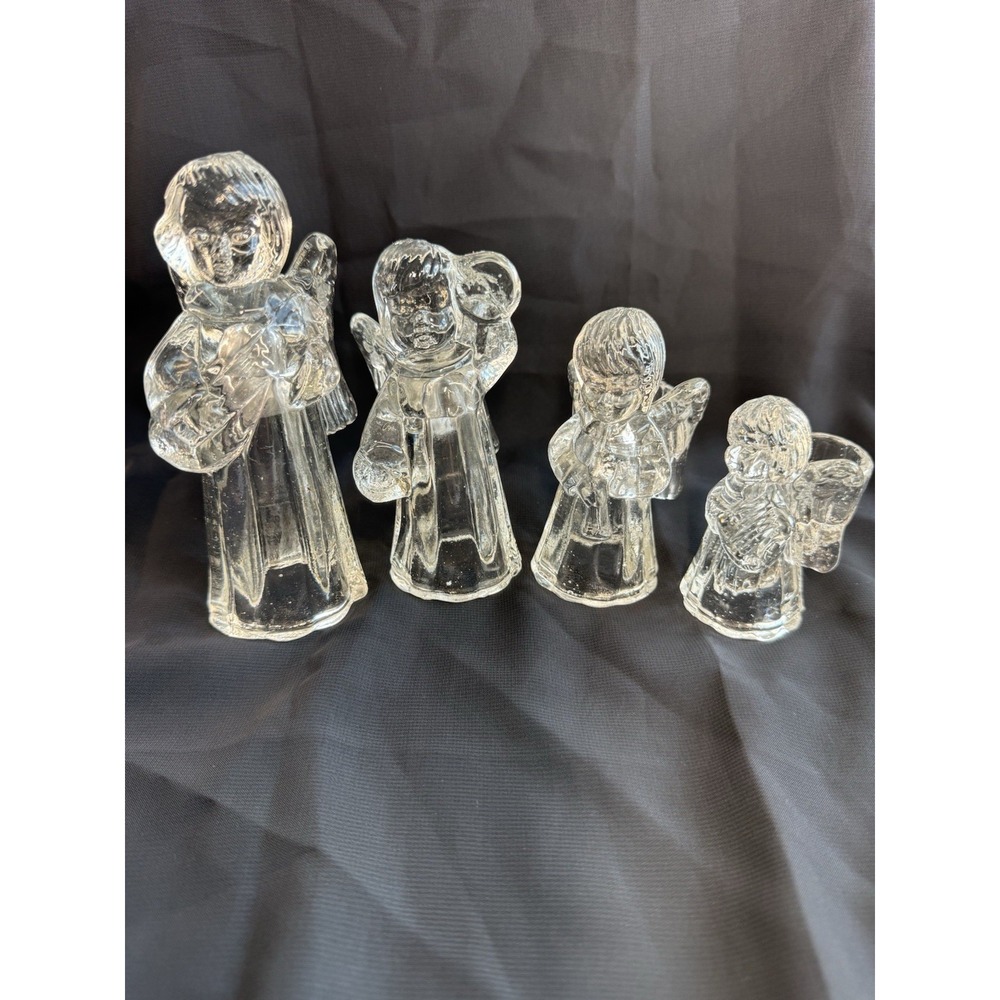 Art Glass Angels Playing Musical Instruments Candle Holders Lot‎ Of 4